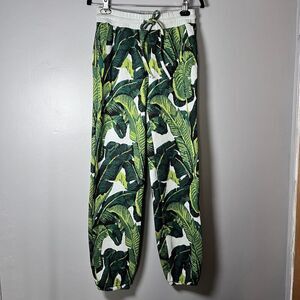 Twenty Montreal Banana Leaf Jogger Pants Reality Knit Tropical Green White NWT S
